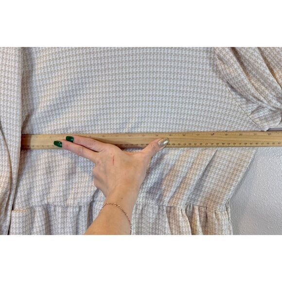 Draper James RSVP Tiered Tan Houndstooth 3/4 Puff Sleeve Mini Dress Women's XL - Picture 12 of 13